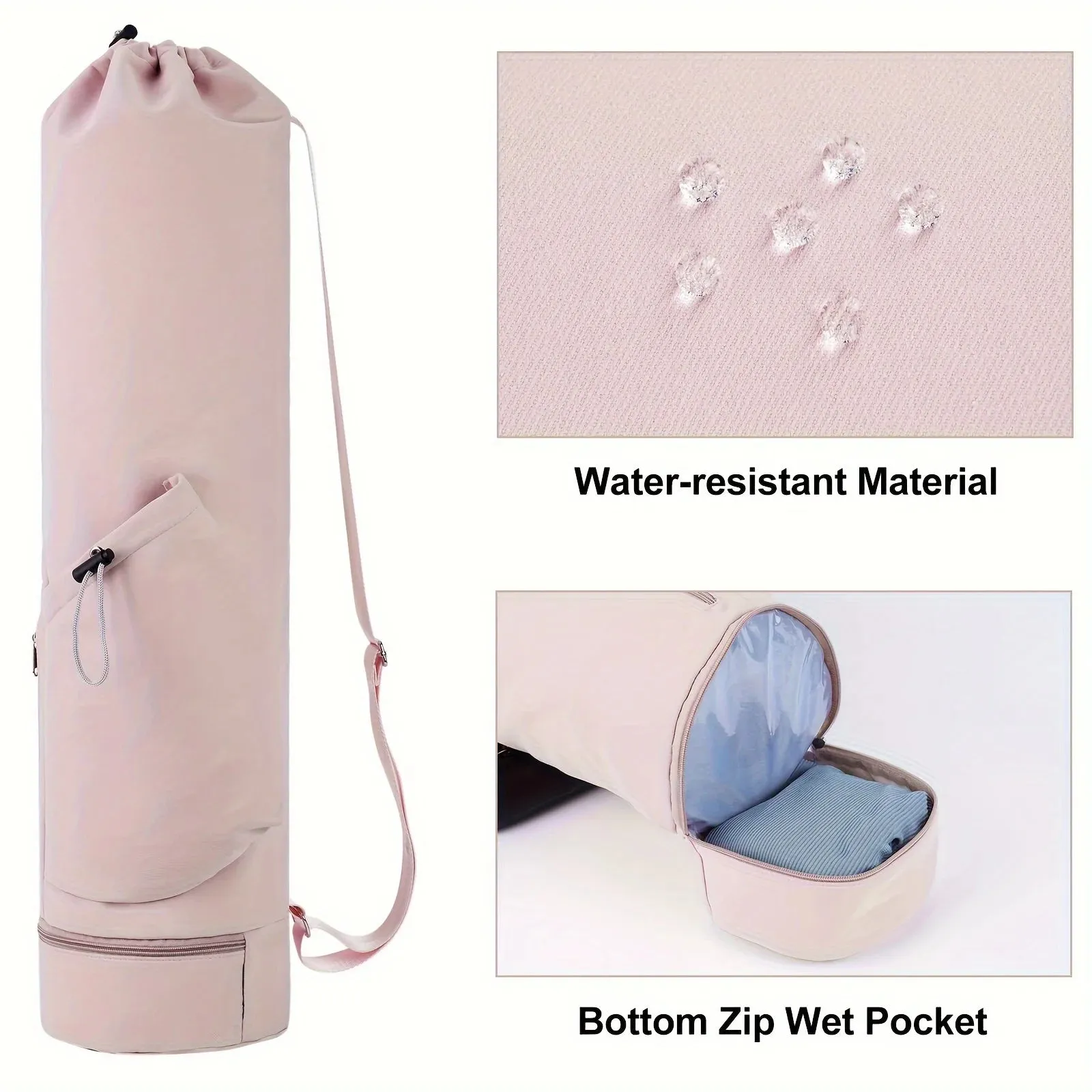 Yoga Mat Bag with Water Bottle Pocket and Bottom Wet Bag