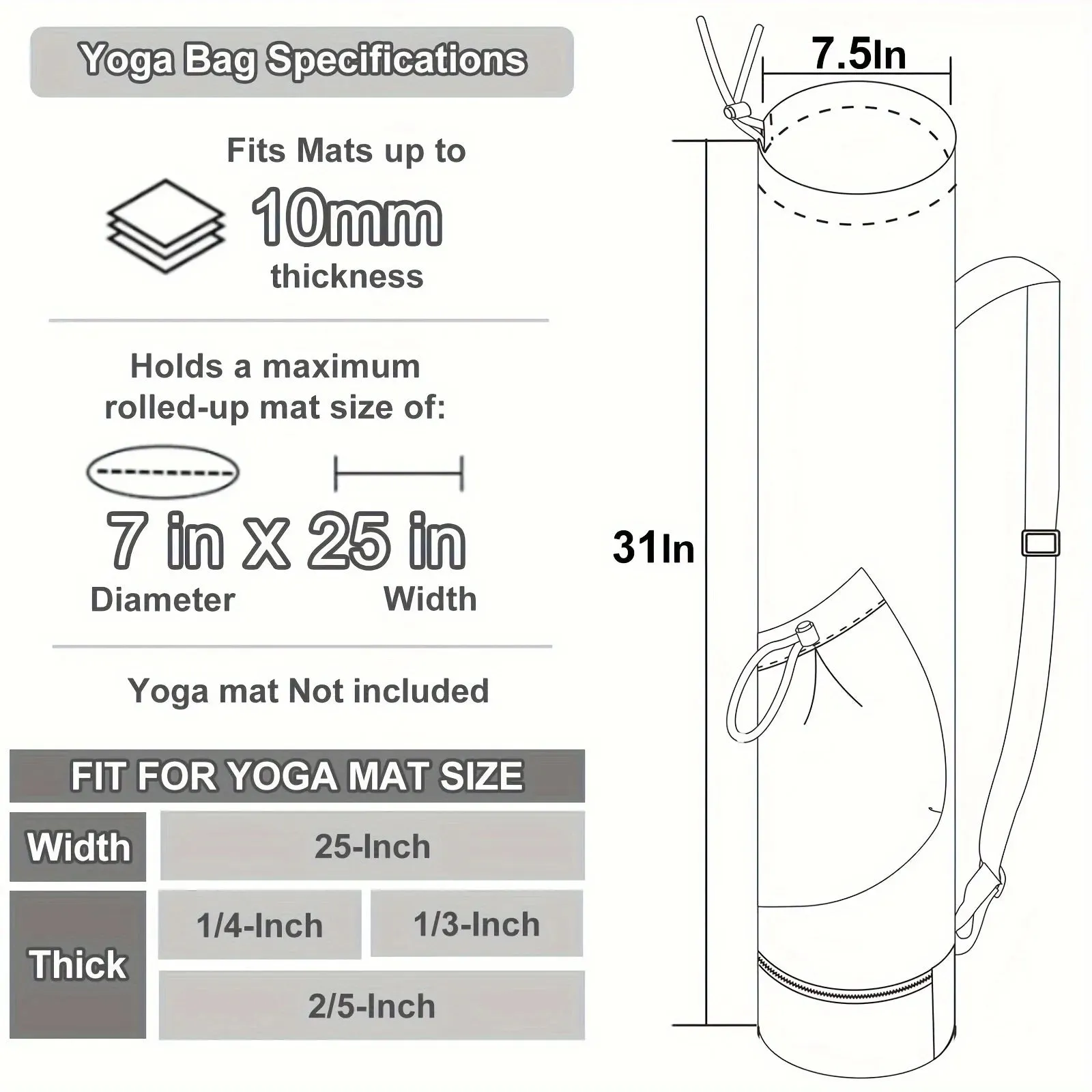 Yoga Mat Bag with Water Bottle Pocket and Bottom Wet Bag