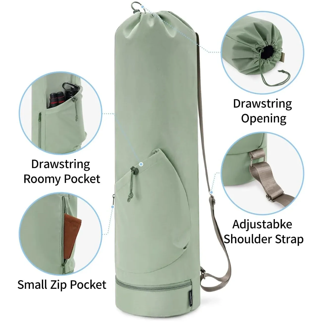 Yoga Mat Bag with Water Bottle Pocket and Bottom Wet Bag