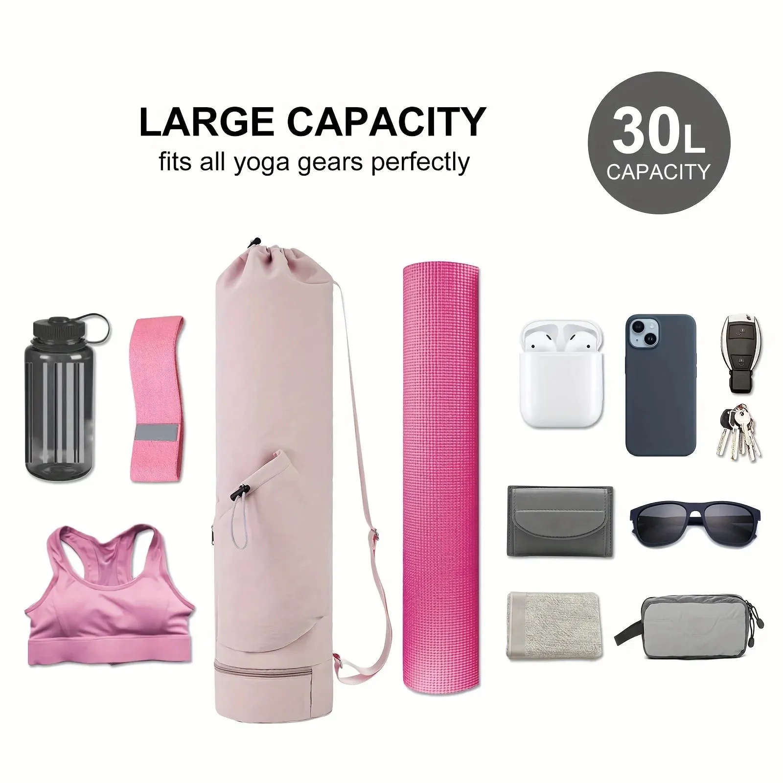 Yoga Mat Bag with Water Bottle Pocket and Bottom Wet Bag
