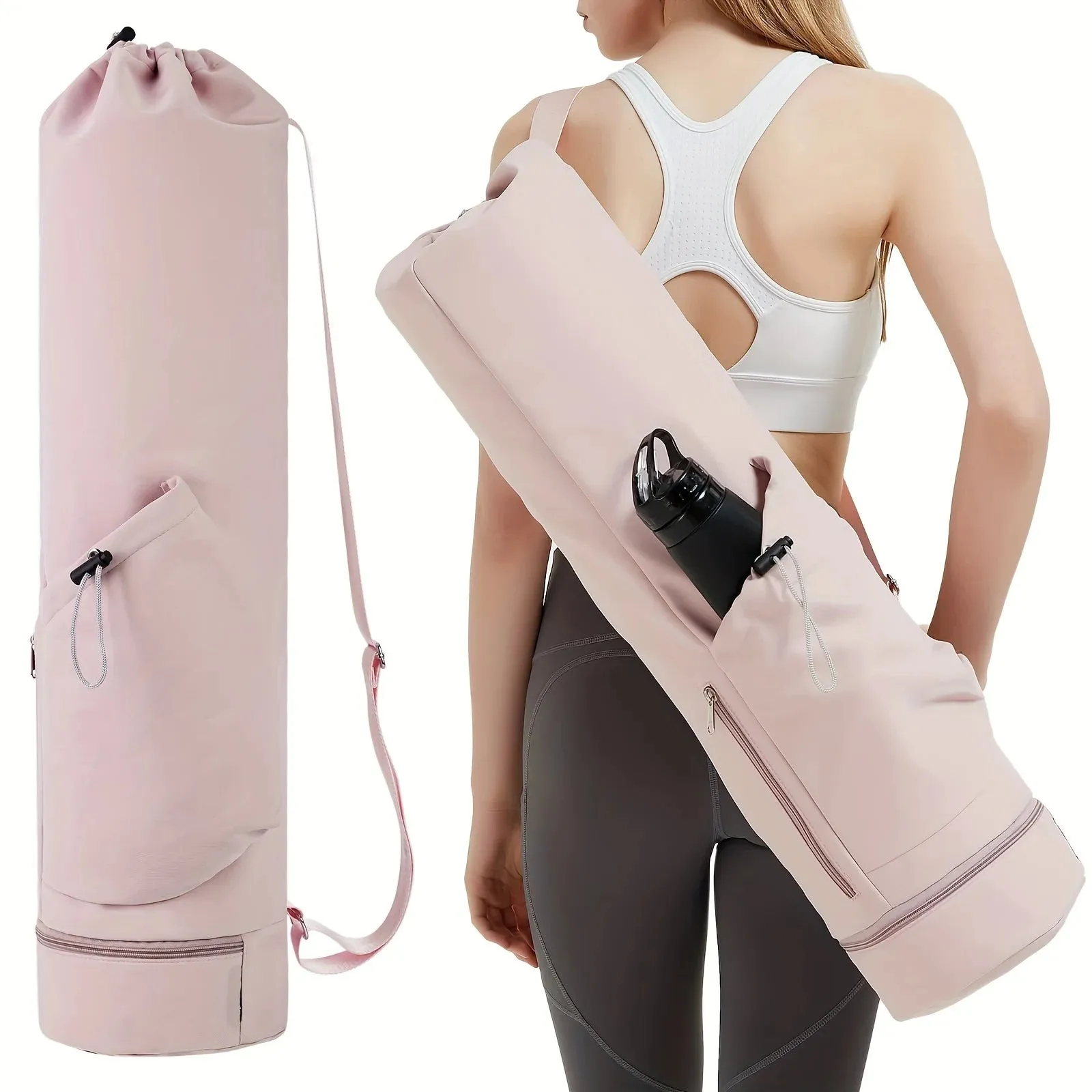 Yoga Mat Bag with Water Bottle Pocket and Bottom Wet Bag