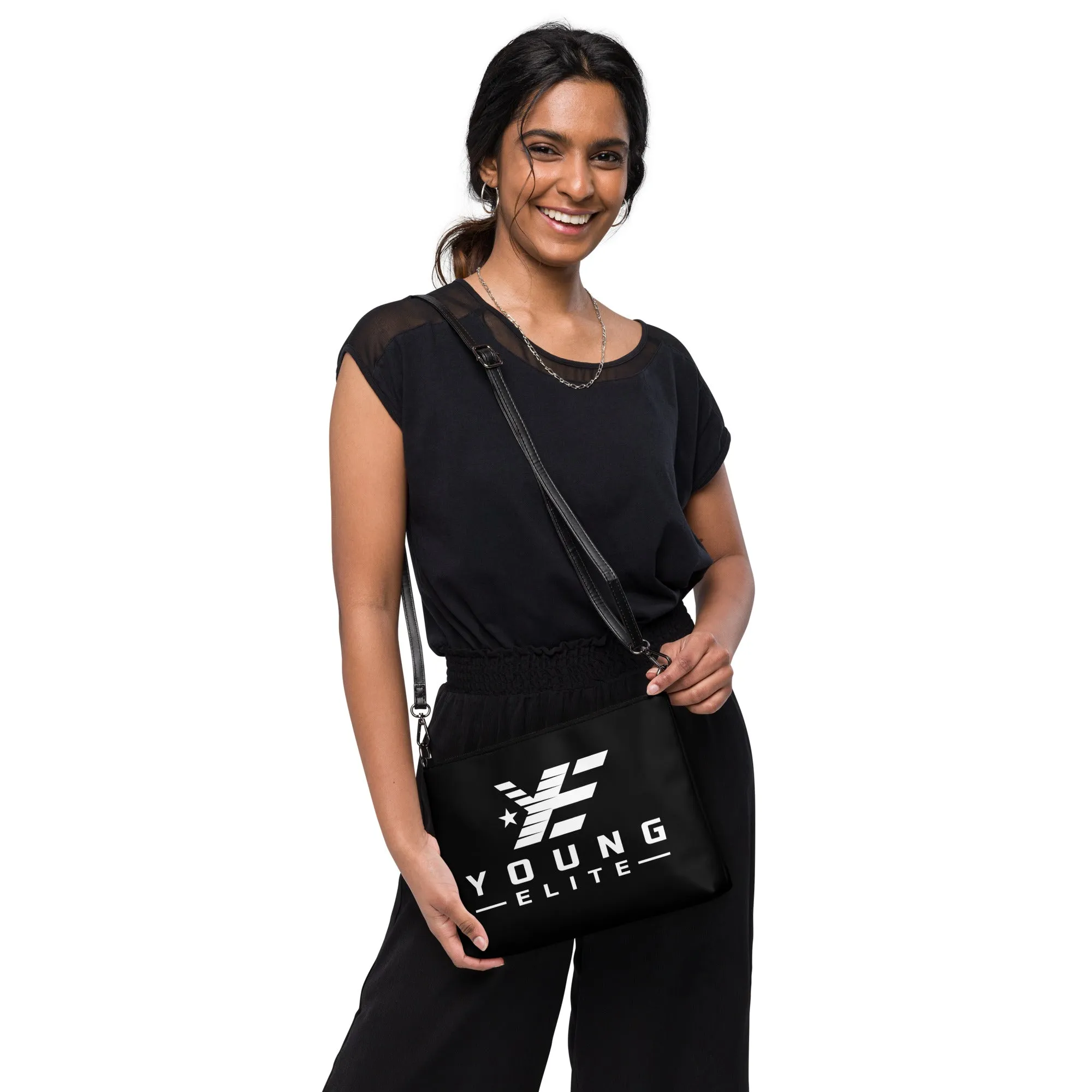 Young Elite Black Crossbody Bag Stylish White Design Premium Quality