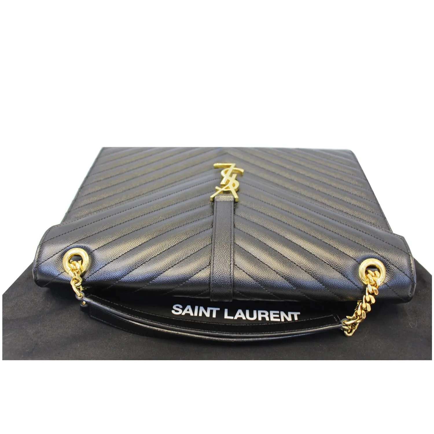 YVES SAINT LAURENT Large Envelope Grain De Poudre Chain Shoulder Bag Black