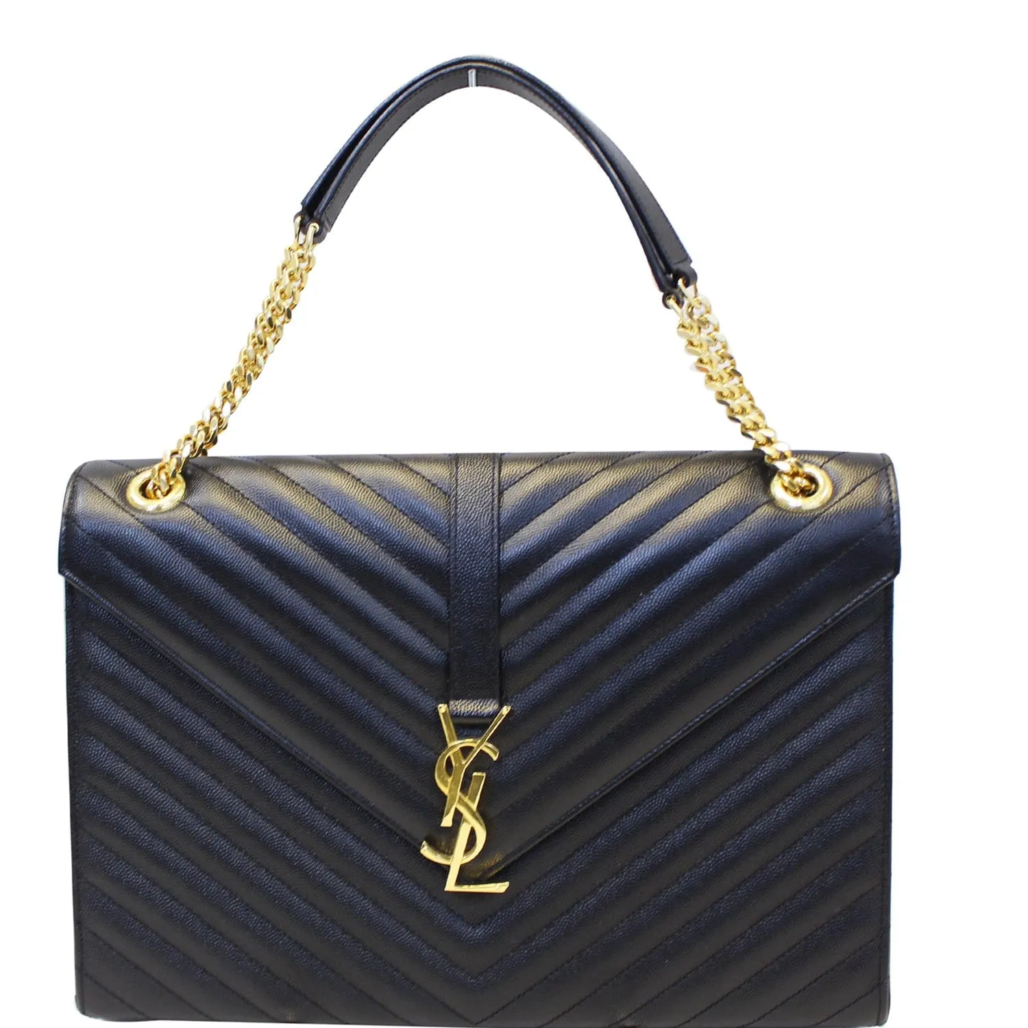 YVES SAINT LAURENT Large Envelope Grain De Poudre Chain Shoulder Bag Black