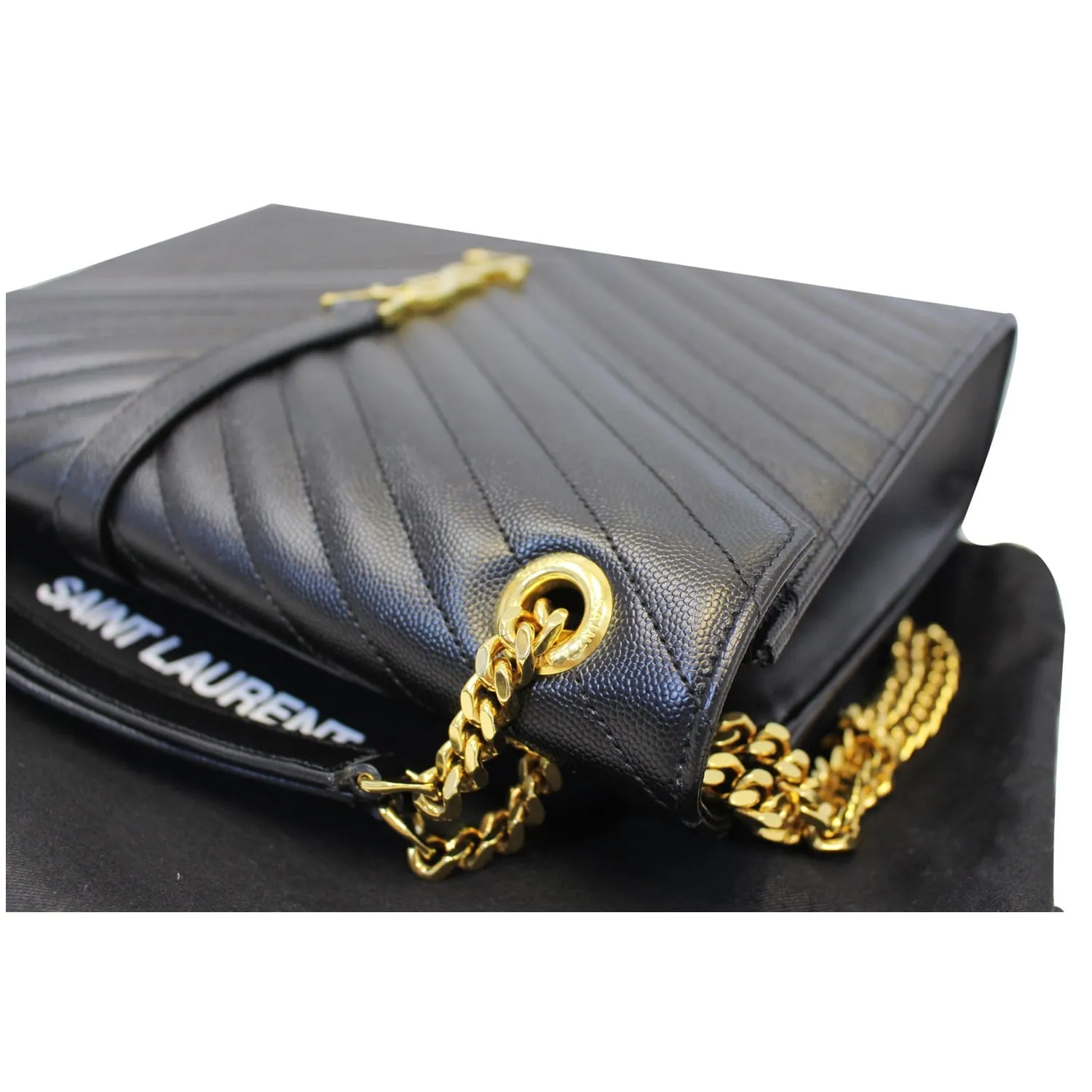 YVES SAINT LAURENT Large Envelope Grain De Poudre Chain Shoulder Bag Black
