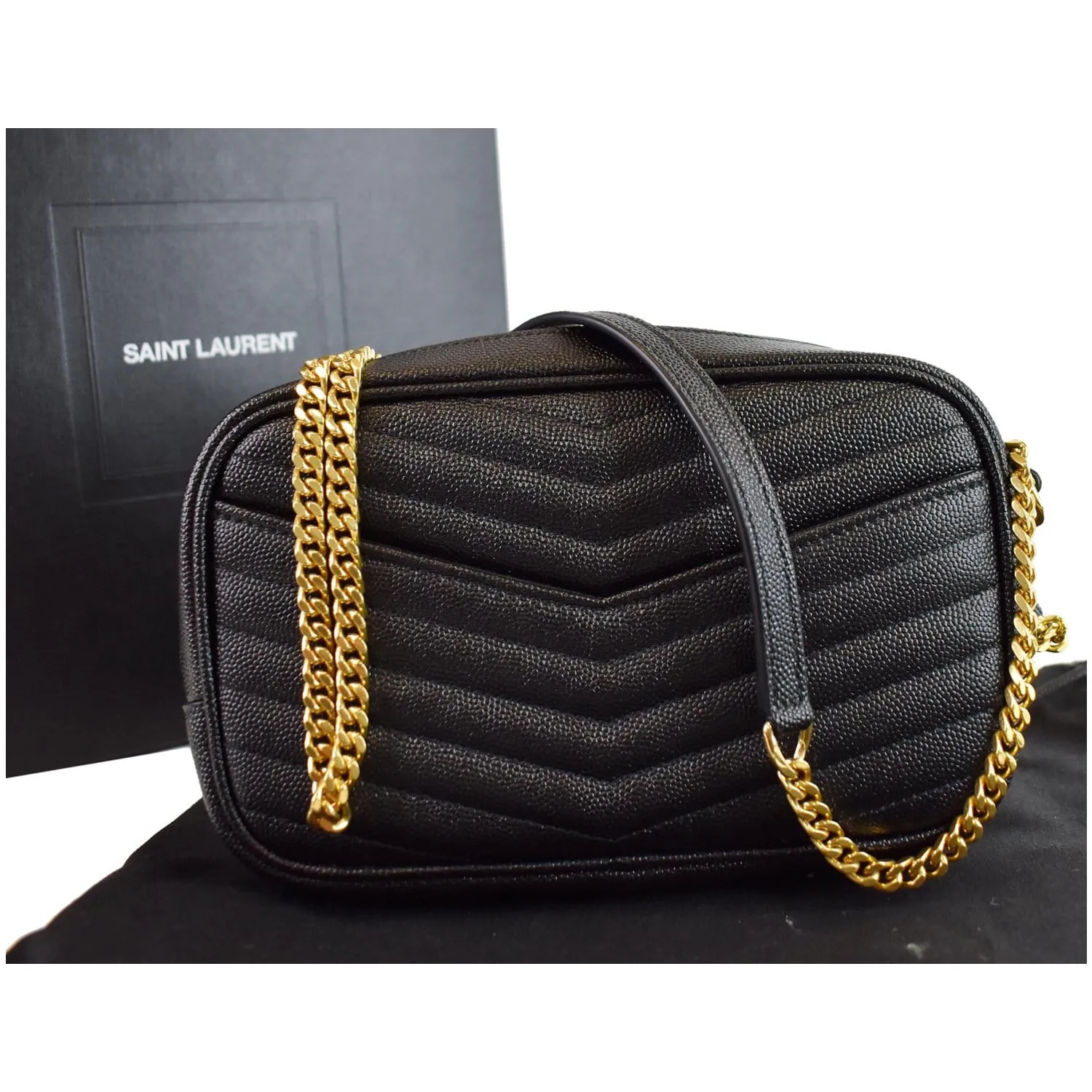 YVES SAINT LAURENT Mini Lou Grain De Poudre Camera Bag Black