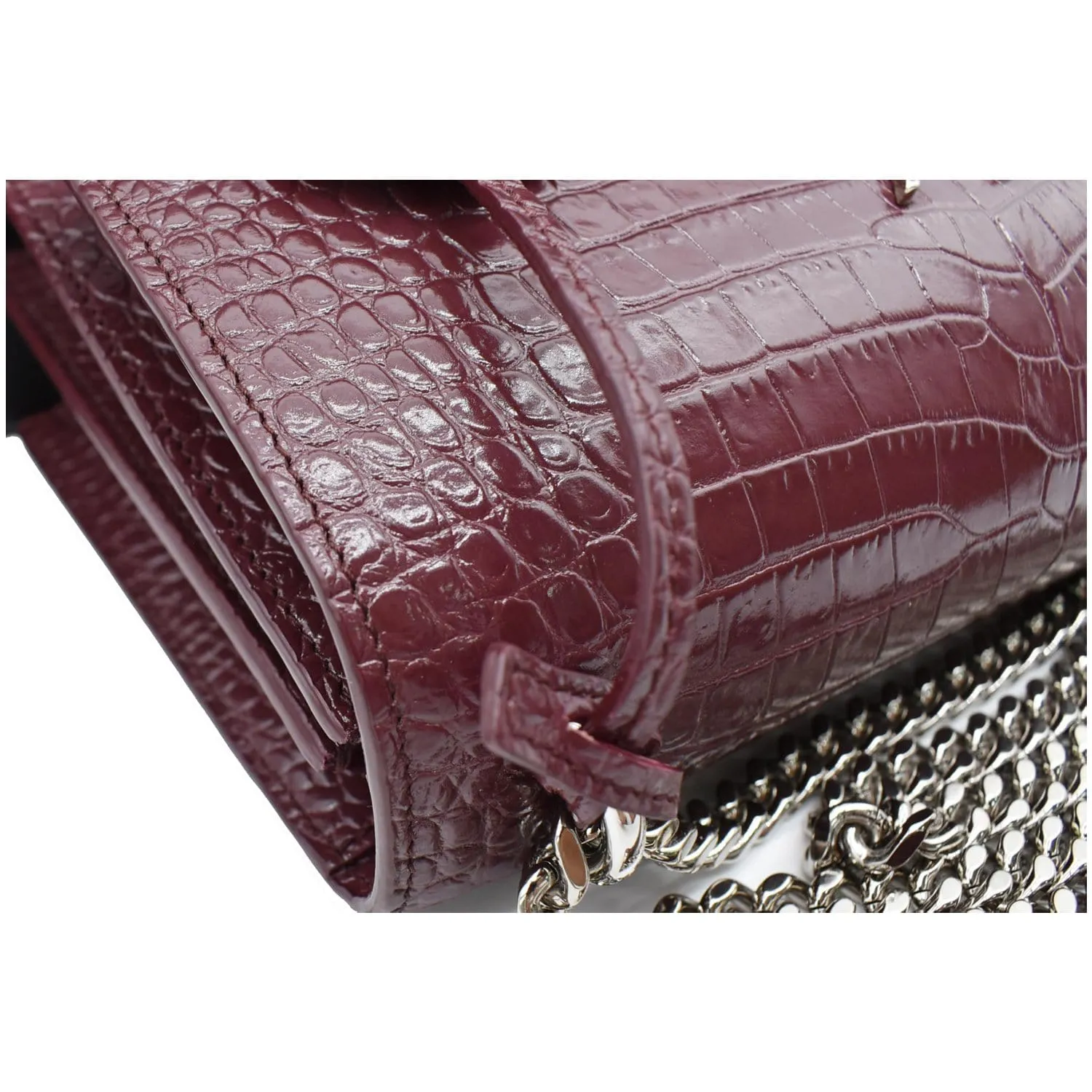 YVES SAINT LAURENT Sunset Medium Crocodile Leather Crossbody Bag Rouge Legion