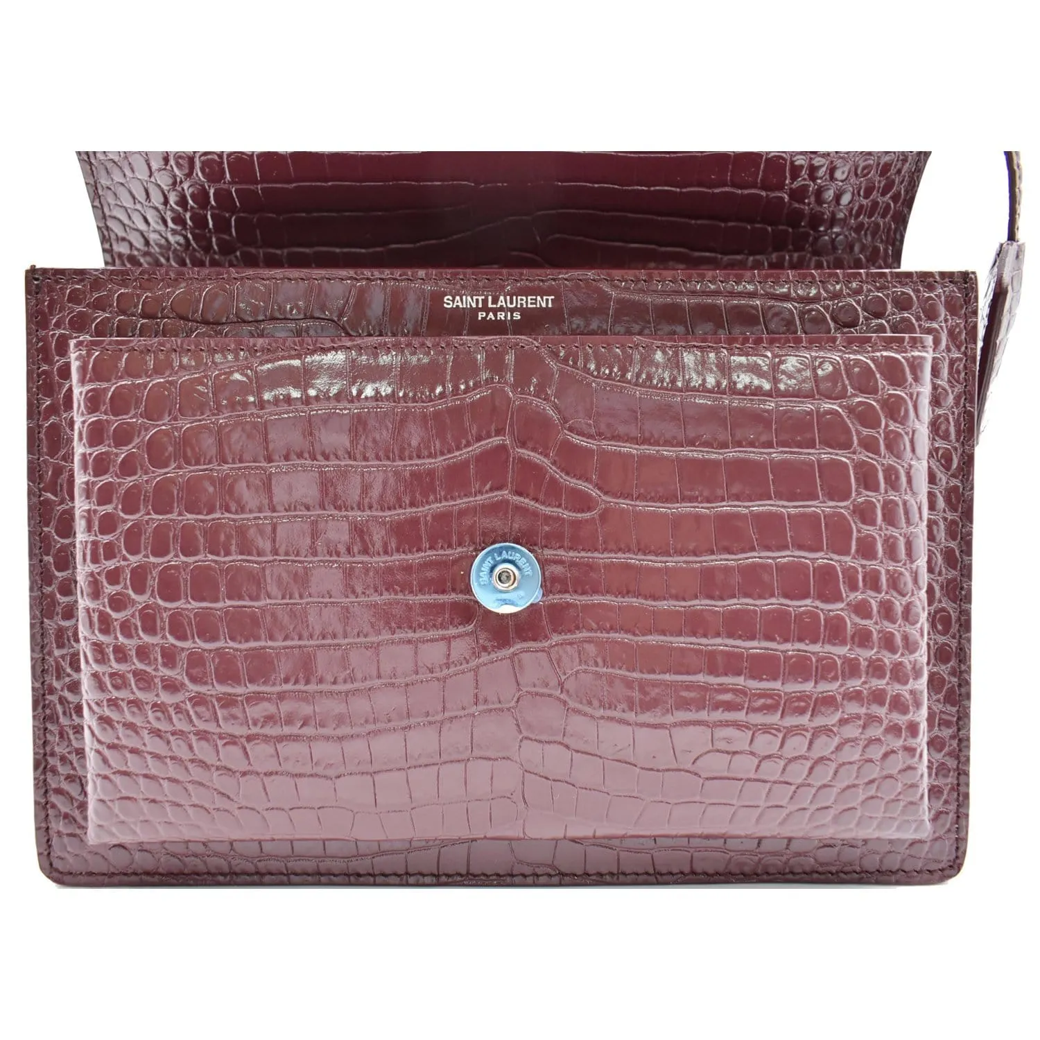 YVES SAINT LAURENT Sunset Medium Crocodile Leather Crossbody Bag Rouge Legion