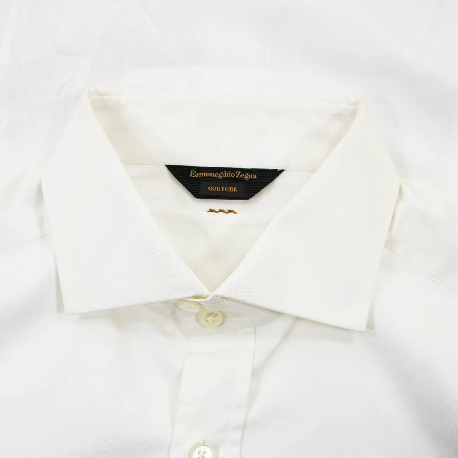 Zegna Couture White Cotton MOP Spread Collar Bodysuit Dress Shirt 42EU/16.5US