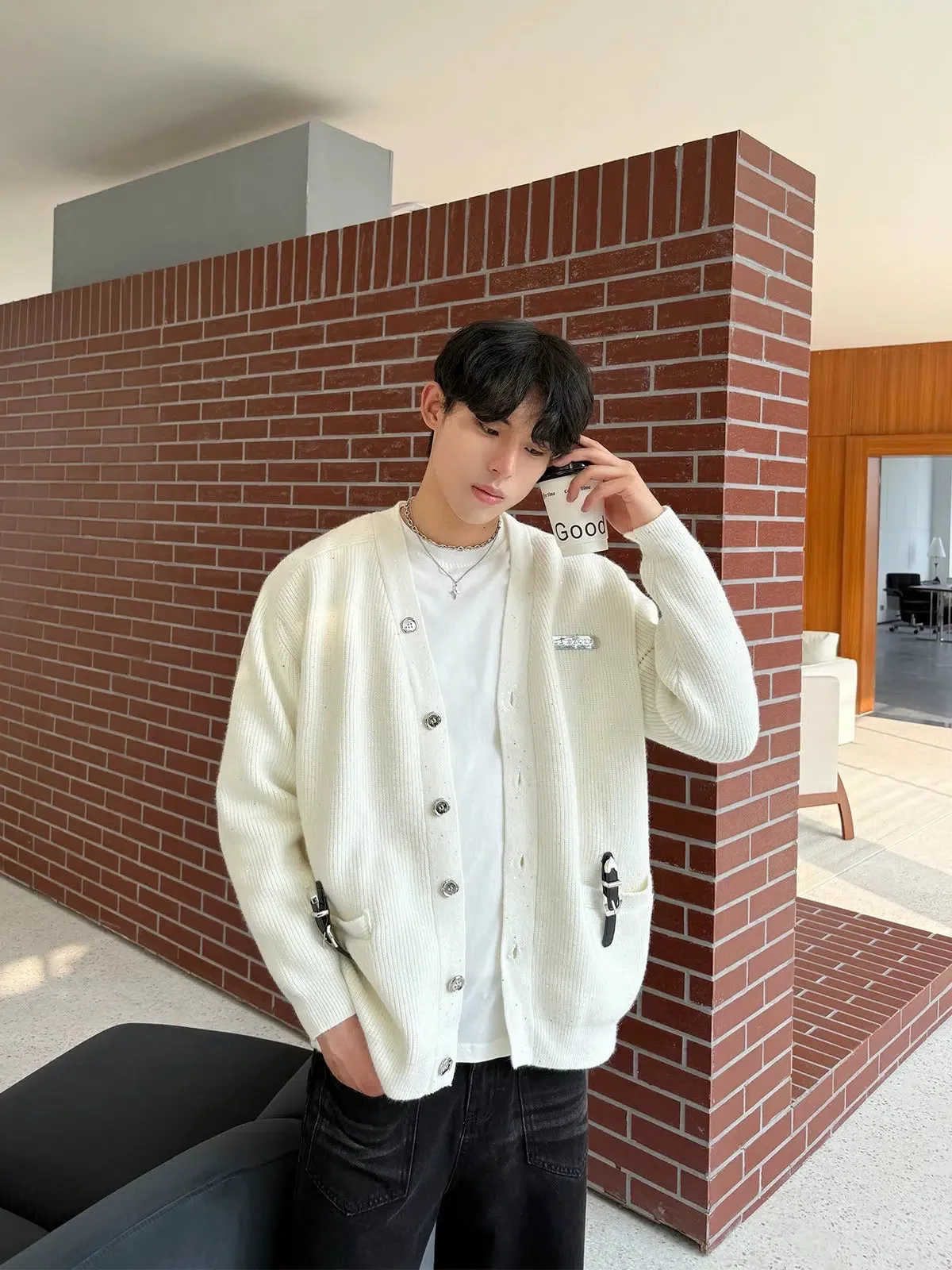 Zip Pockets Ribbed Knit Cardigan